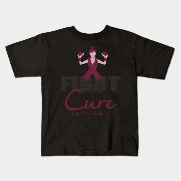 Fight For The Cure Sickle Cell Warrior Awareness Burgundy Ribbon Kids T-Shirt by celsaclaudio506